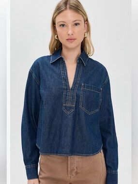 Veronica Beard Khai Denim Popover Top - 0 💙💙💙